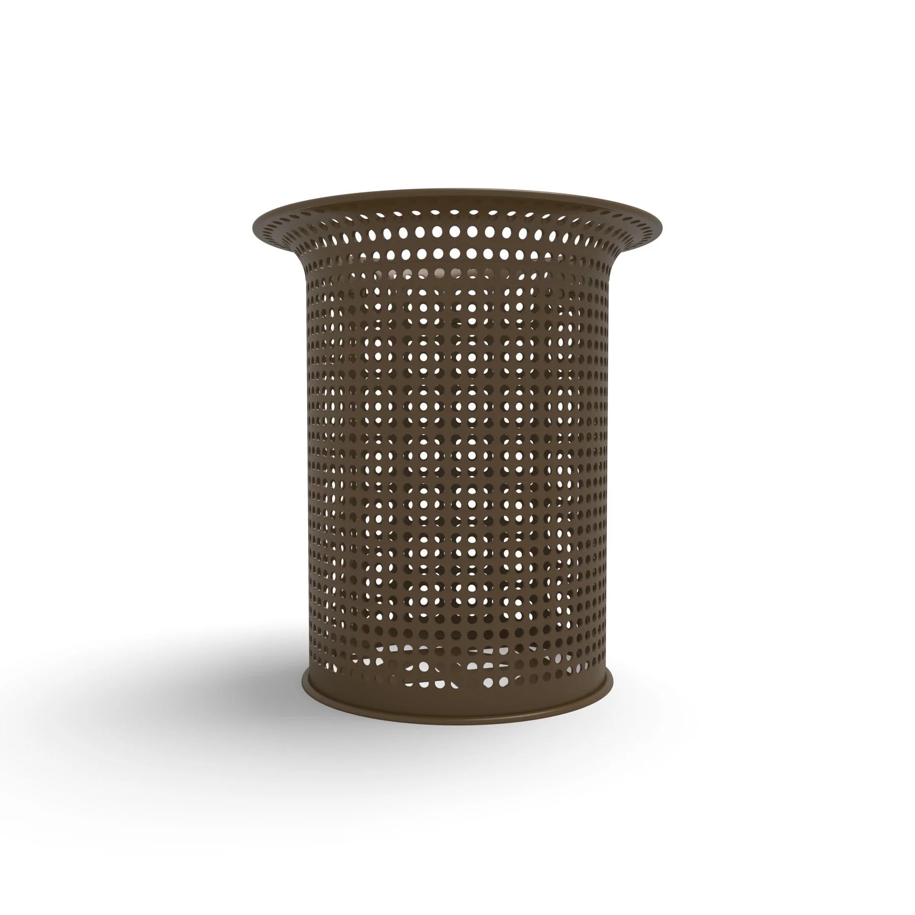 Brown Wabash Valley Flared Commercial Trash Receptacle, Perforated, plastisol coated steel with a flared top, model FR400P, gas station trash can