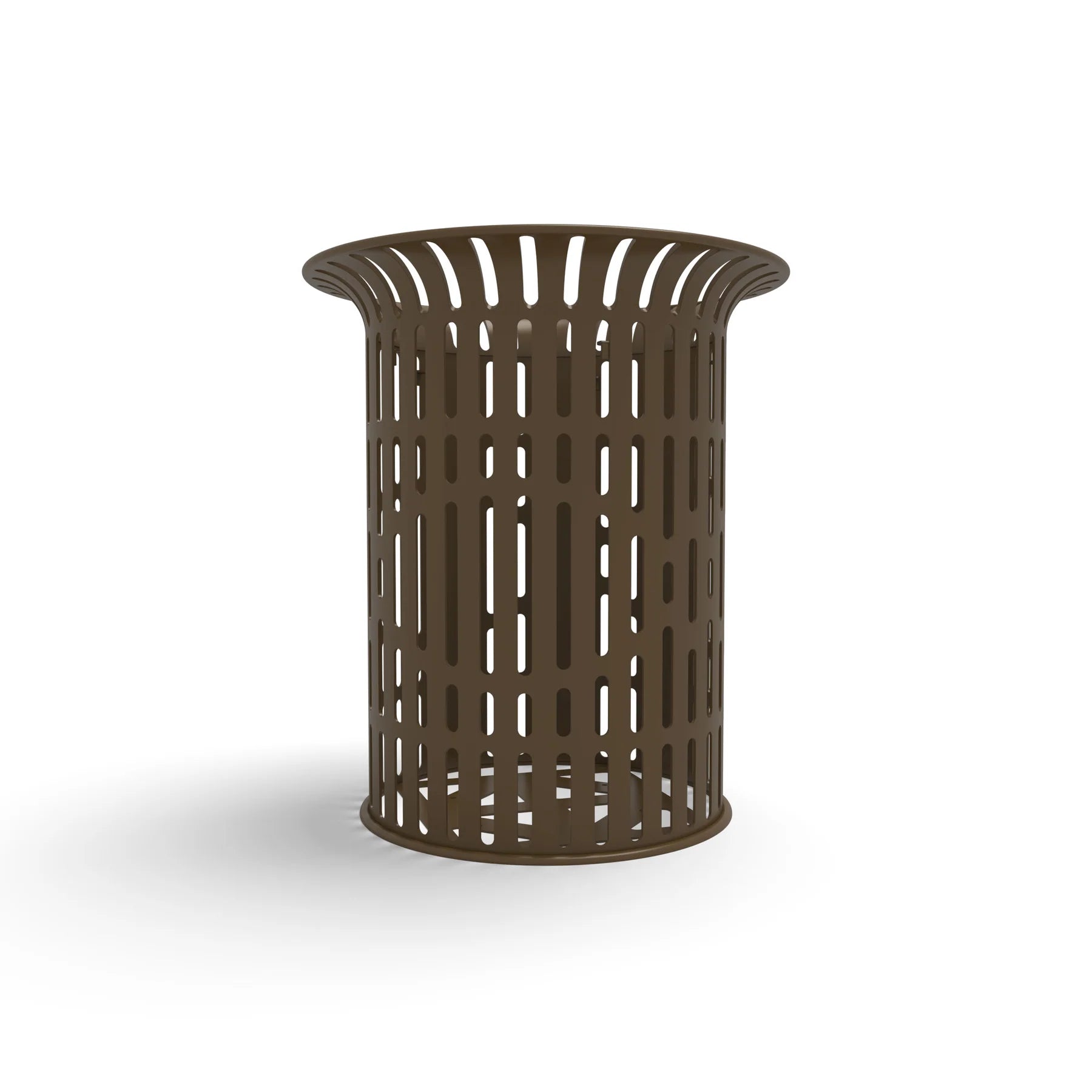 Brown Wabash Valley Flared Commercial Trash Receptacle, Ribbed, plastisol coated steel with a flared top, model FR400R, beach trash can