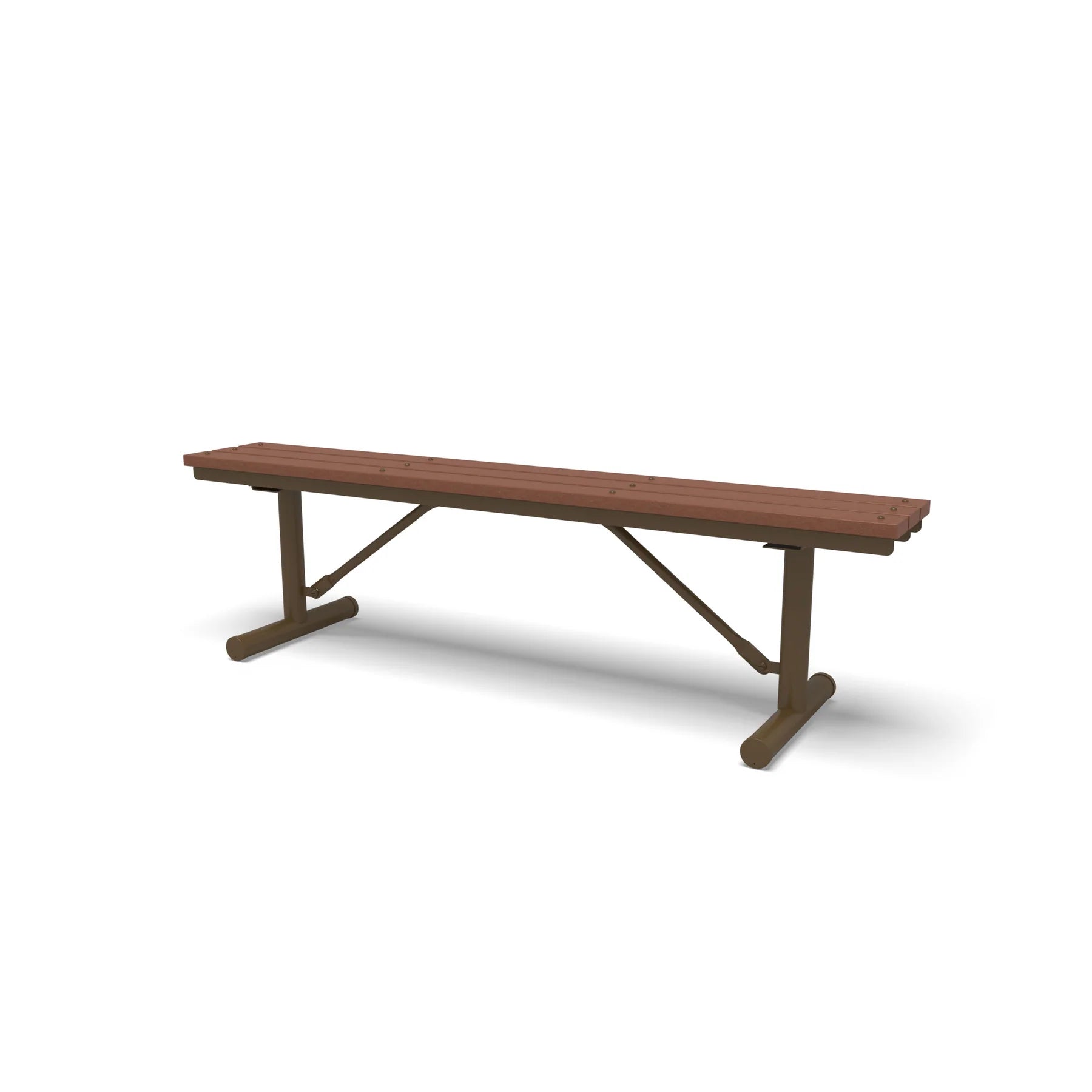 Brown Wabash Valley Rinnova Recycled Plastic Backless Bench with Cedar planks, Portable braced legs, playground bench