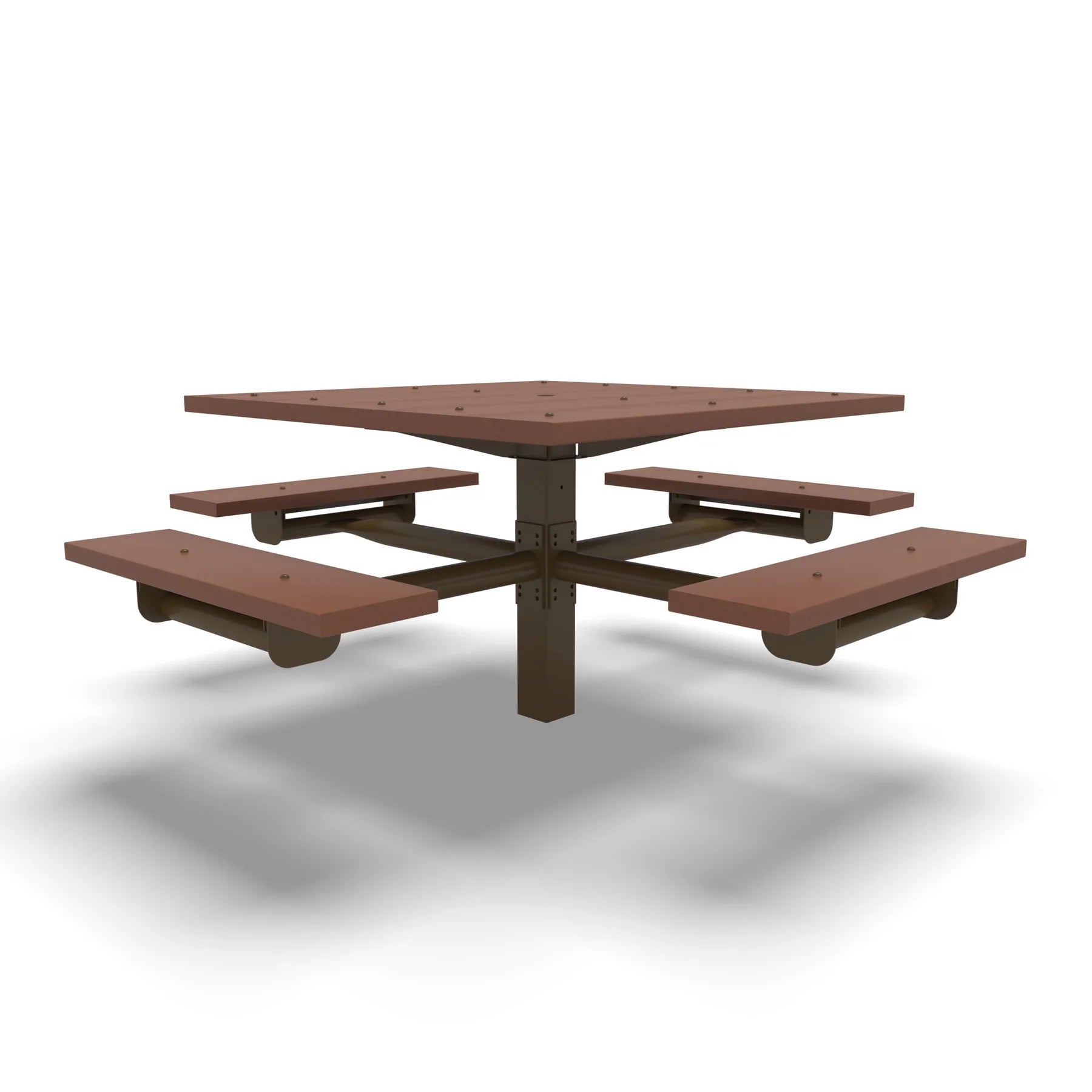 Brown Wabash Valley Rinnova Square Picnic Table, 4 Seats, Surface Mount, Cedar recycled plastic planks, umbrella picnic table