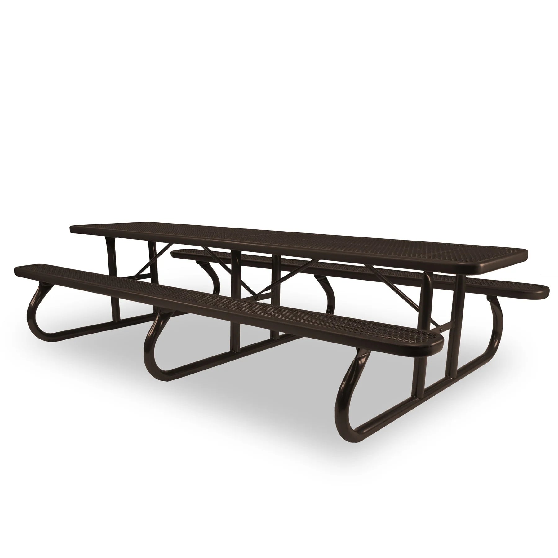 Brown Wabash Valley Shelter Signature 10 ft Diamond Metal Portable Picnic Table in plastisol-coated steel, a long picnic table with a third center leg