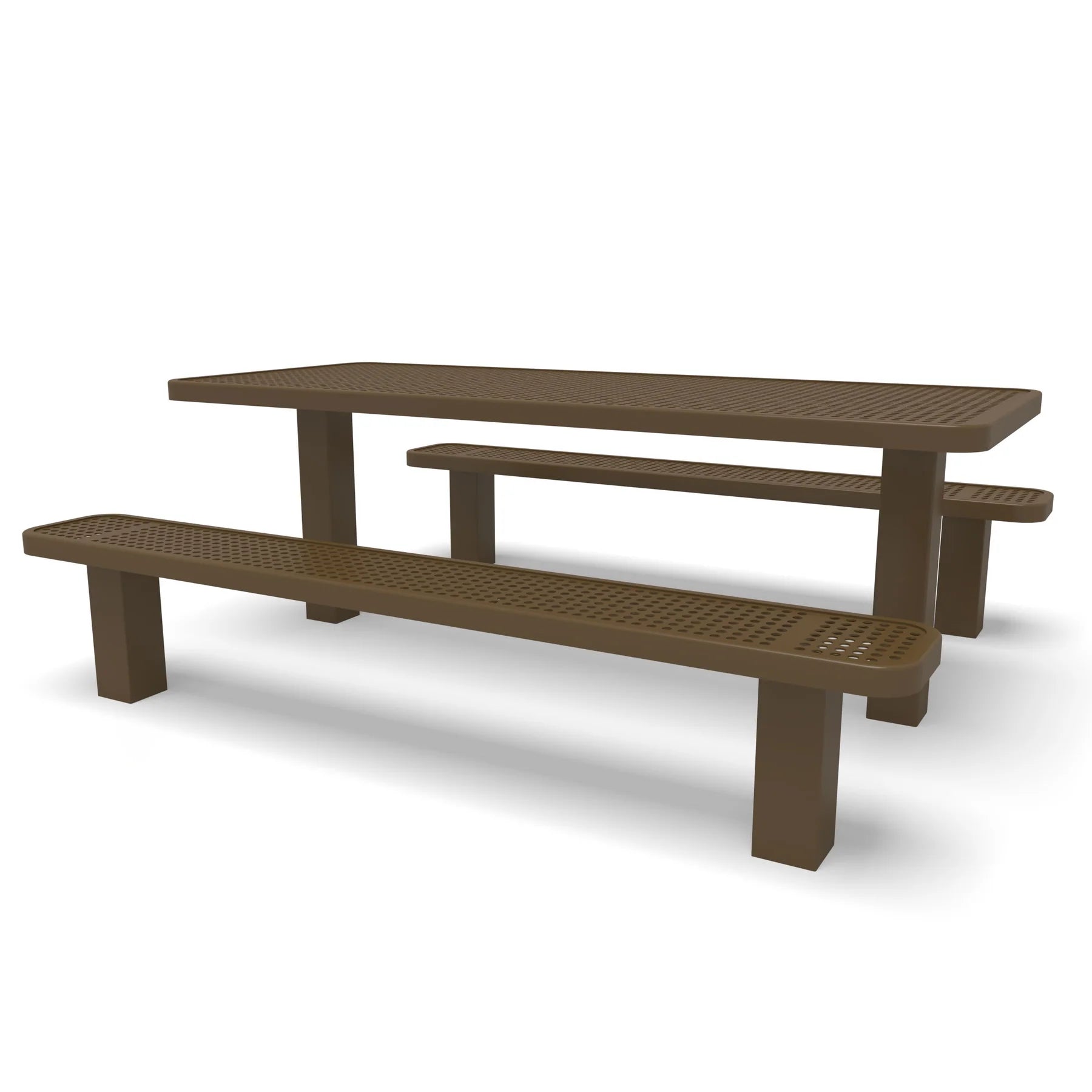 Brown Wabash Valley Signature Multi-Pedestal 6 ft Perforated Inground Picnic Table in plastisol-coated steel, model SG205P, public picnic tables