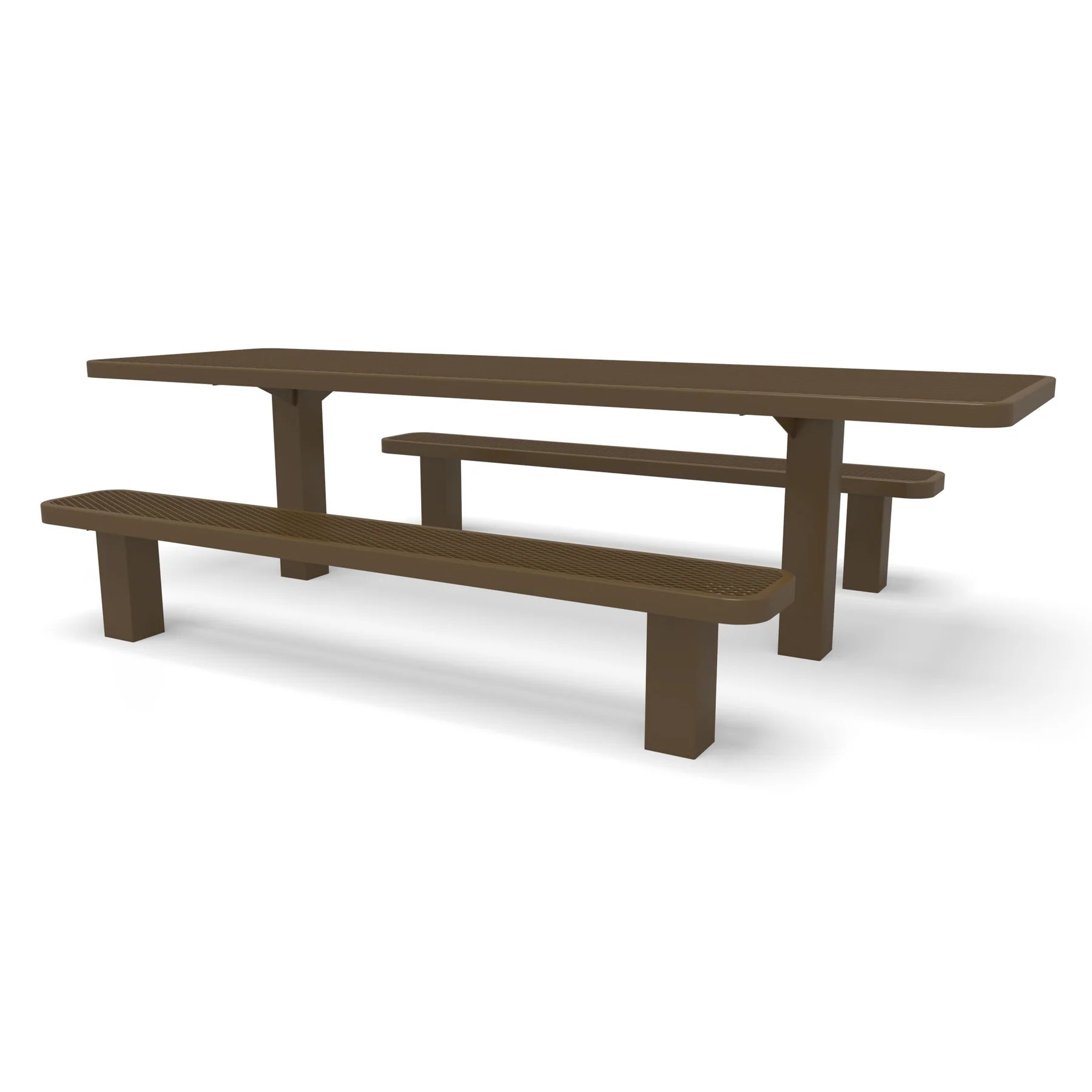 Brown Wabash Valley Signature Multi-Pedestal 8 ft ADA Accessible Diamond Inground Picnic Table in plastisol-coated steel, open at both ends for wheelchair seating, model SG207D, handicap accessible picnic table