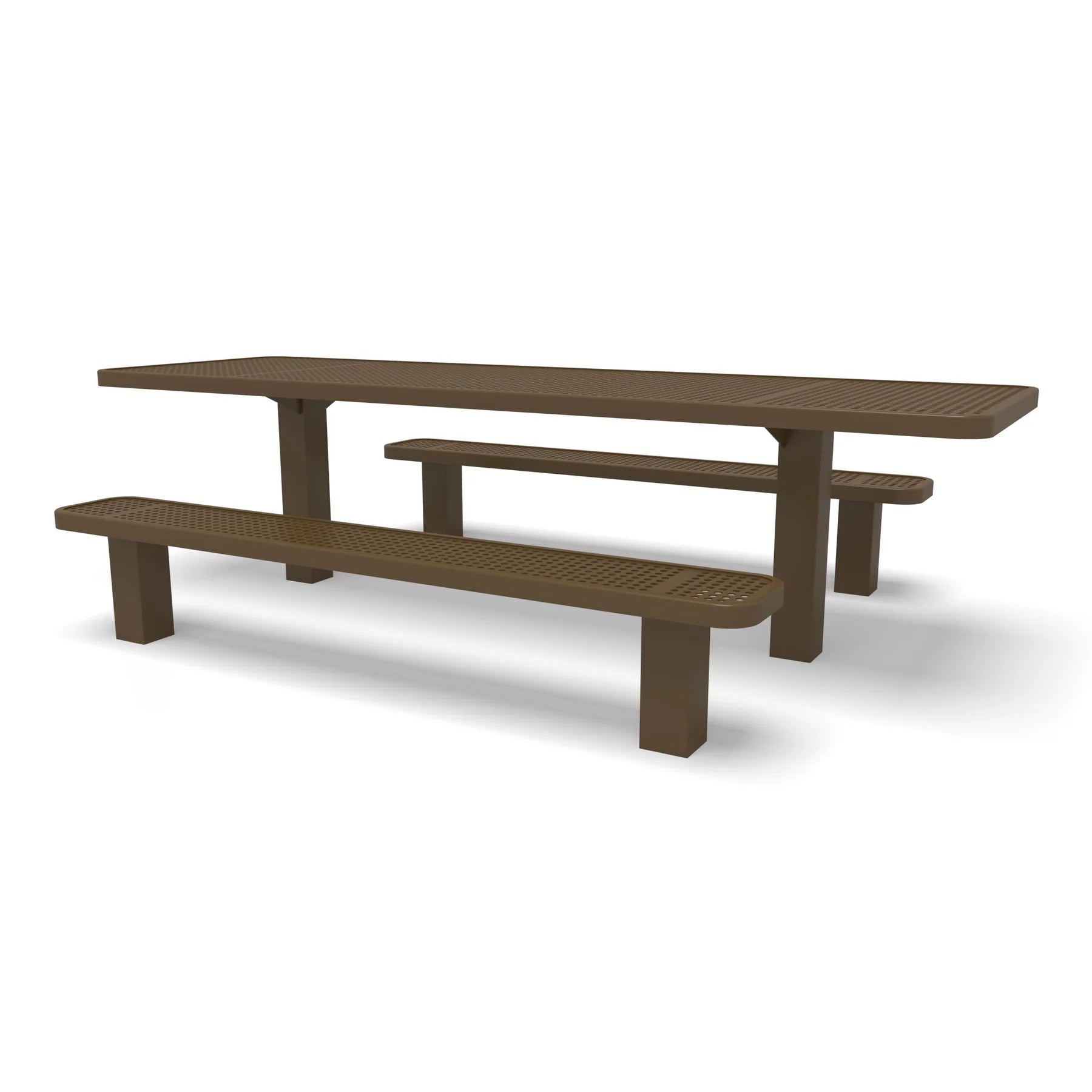 Brown Wabash Valley Signature Multi-Pedestal 8 ft ADA Accessible Perforated Inground Picnic Table in plastisol-coated steel, open at both ends for wheelchair seating, model SG207P, ada accessible picnic table