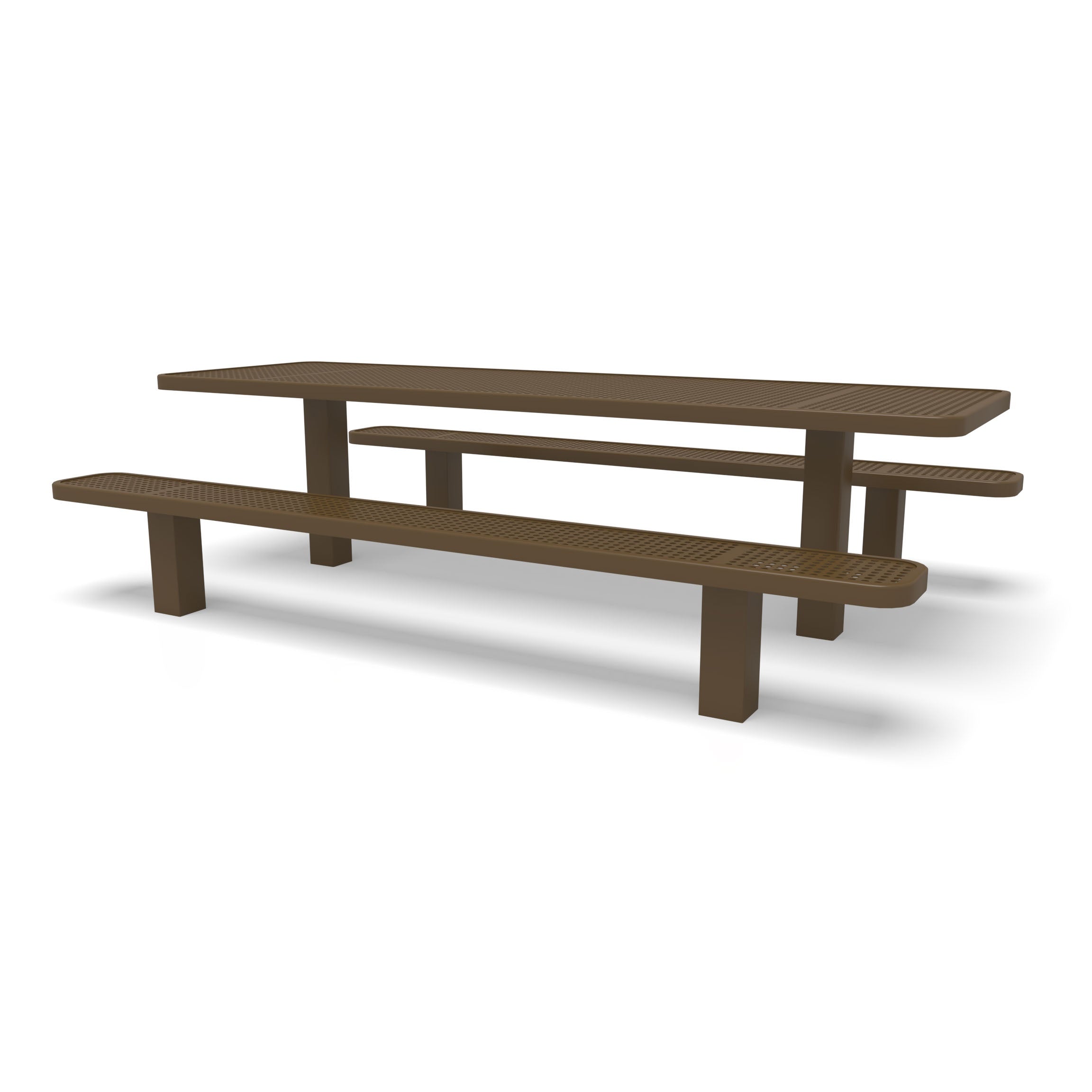 Brown Wabash Valley Signature Multi-Pedestal 8 ft Perforated Inground Picnic Table in plastisol-coated steel, model SG206P, bulk picnic tables