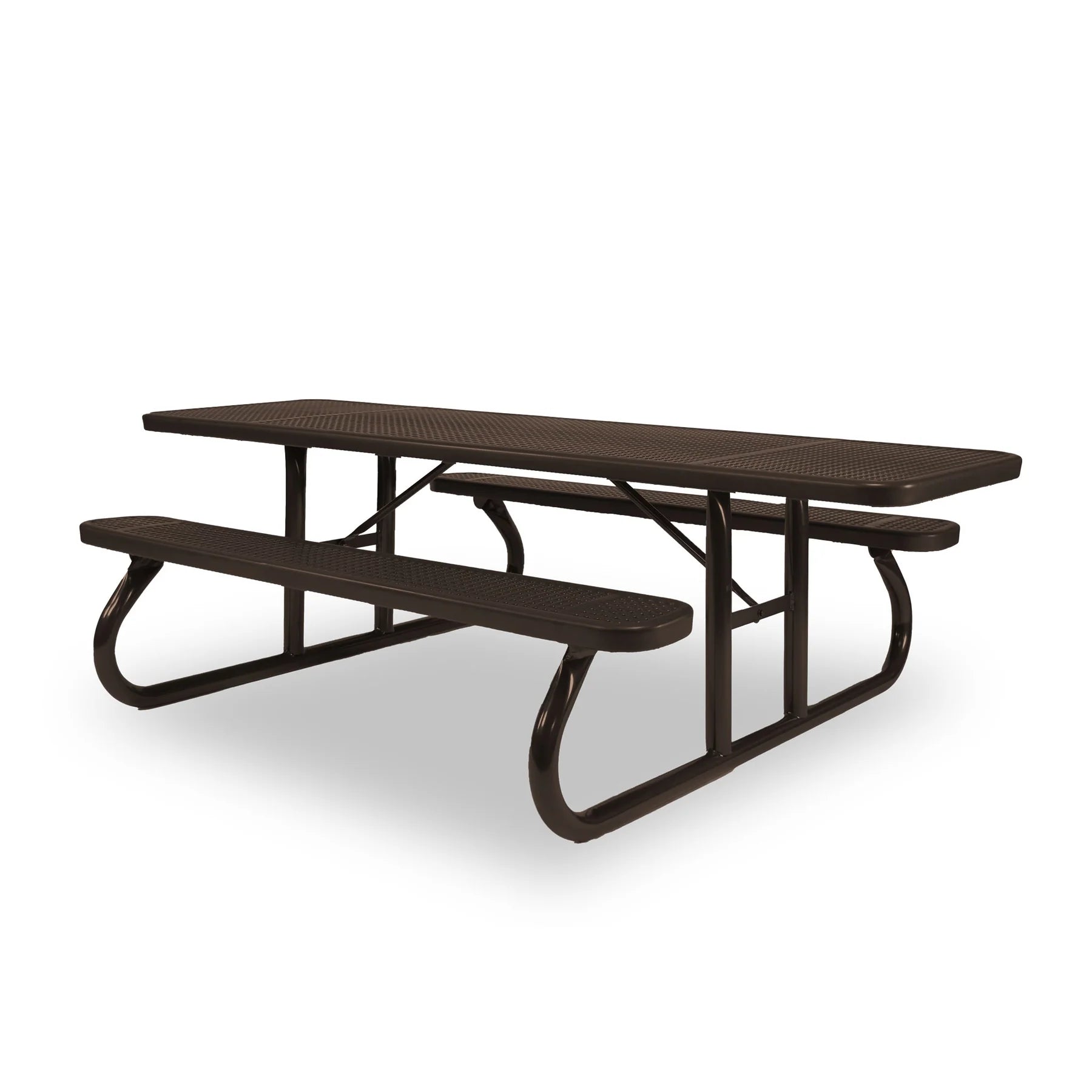 Brown Wabash Valley Signature Portable Picnic Table, brown top, seats and frame, 8' ADA Accessible, Perforated pattern, handicap picnic table