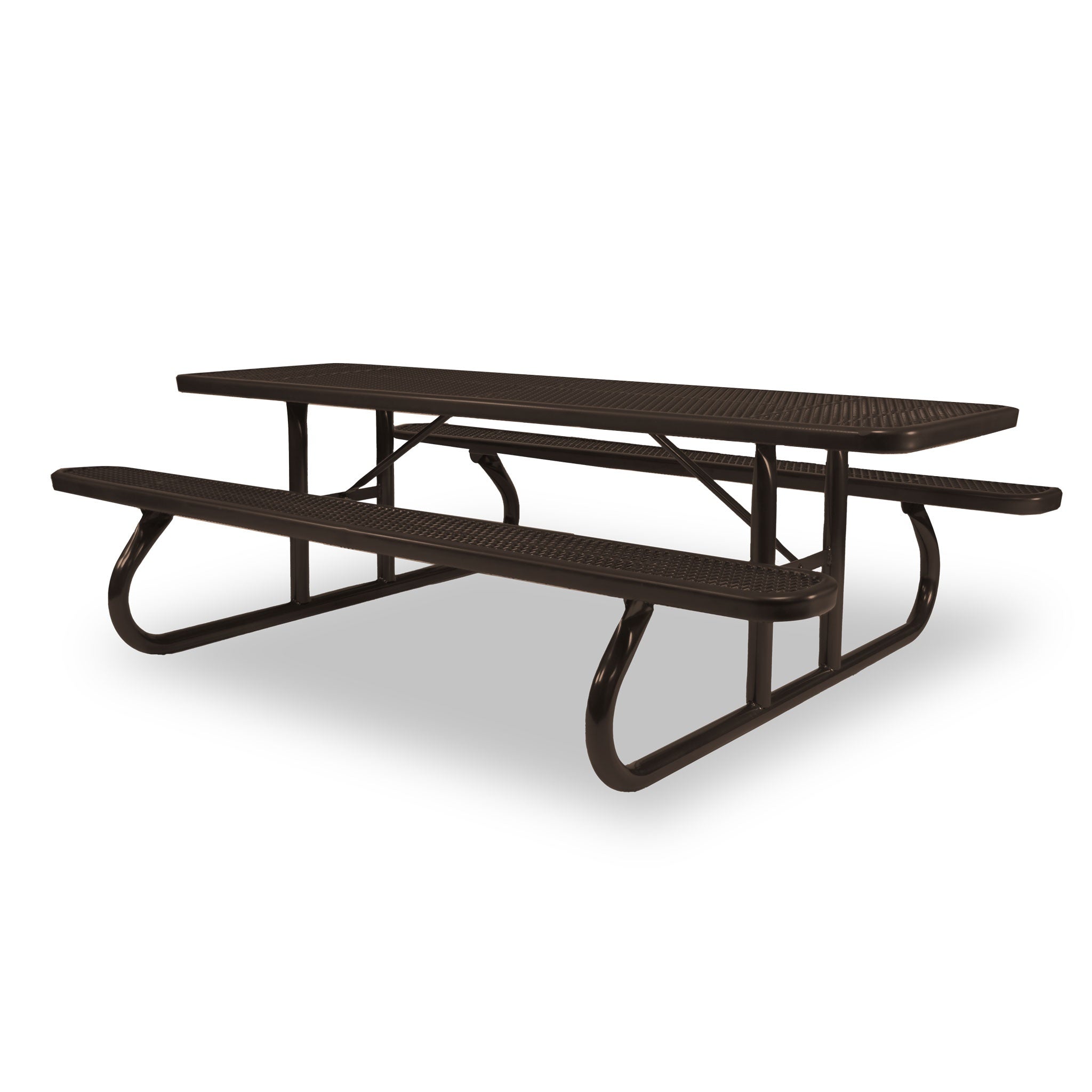 Brown Wabash Valley Signature Portable Picnic Table, brown top, seats and frame, 8' Standard, Perforated pattern, coated picnic tables