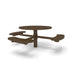 Brown Wabash Valley Signature Round Pedestal Picnic Table, Diamond, Standard - ADA Accessible - Inground, in plastisol-coated steel, model SG250D, commercial patio furniture