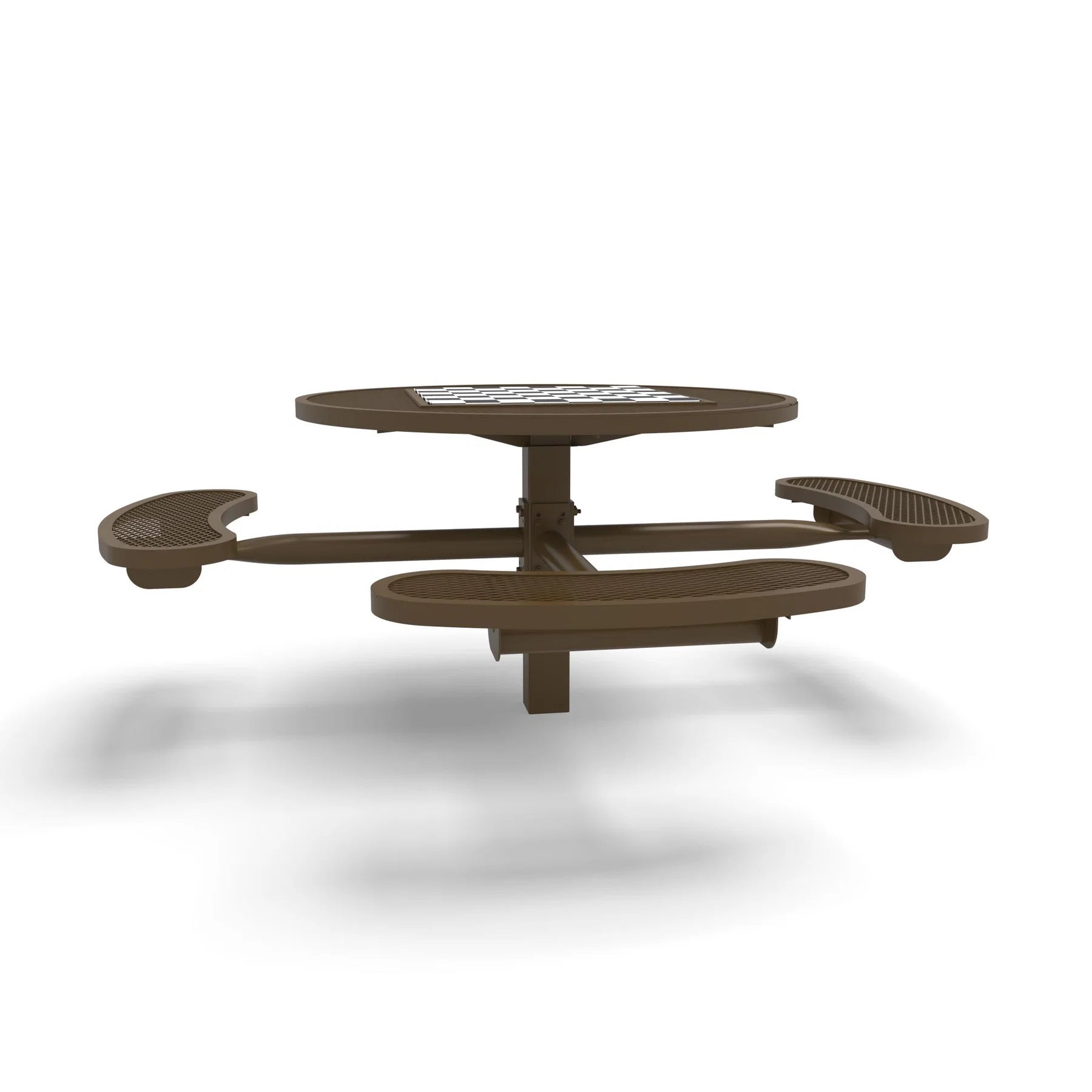 Brown Wabash Valley Signature Round Pedestal Picnic Table, Diamond, Chessboard - ADA Accessible - Inground, in plastisol-coated steel, model SP215D, outdoor chess board