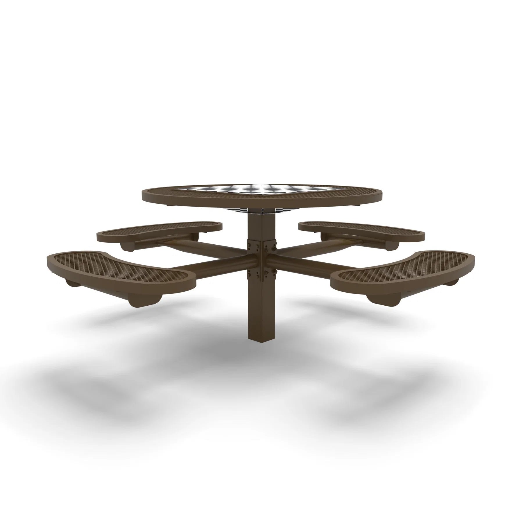 Brown Wabash Valley Signature Round Pedestal Picnic Table, Diamond, Chessboard - 4 Seats - Inground, in plastisol-coated steel, model SP210D, outdoor chess board