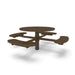 Brown Wabash Valley Signature Round Pedestal Picnic Table, Diamond, Standard - 4 Seats - Inground, in plastisol-coated steel, model SG245D, commercial patio furniture