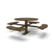 Brown Wabash Valley Signature Round Pedestal Picnic Table, Perforated, Standard - 4 Seats - Surface Mount, in plastisol-coated steel, model SG244P, outdoor cafe tables