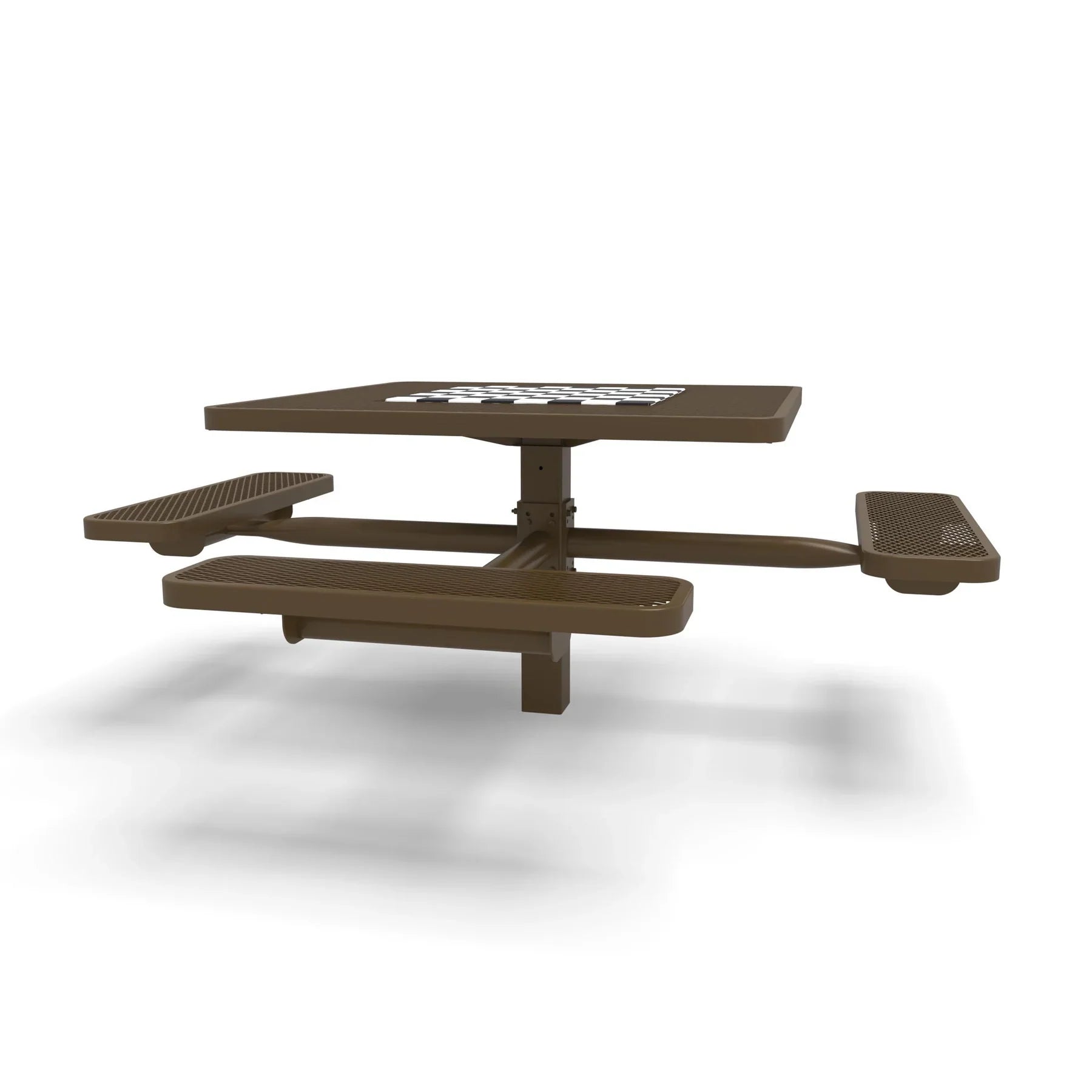Brown Wabash Valley Signature Square Pedestal Picnic Table, Diamond, Chessboard - ADA Accessible - Inground - 46 Inch, in plastisol-coated steel, model SP230D, chess and checkers table