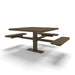 Brown Wabash Valley Signature Square Pedestal Picnic Table, Perforated, Standard - ADA Accessible - Surface Mount - 46 Inch, in plastisol-coated steel, model SG234P, business patio furniture