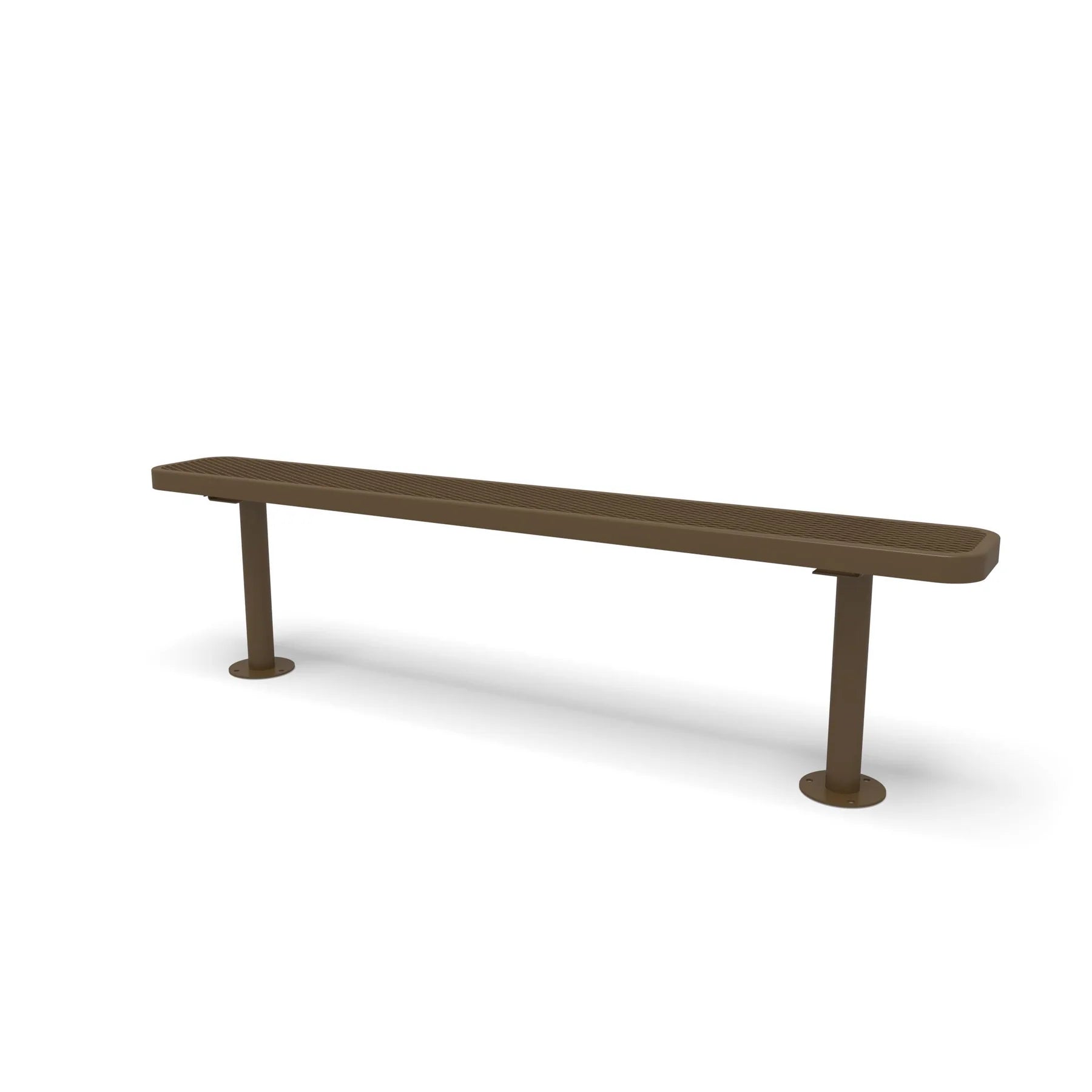 Brown Wabash Valley Signature Steel Backless Bench, Diamond, 6' Surface Mount base plates, solid brown, plastisol-coated steel, team bench