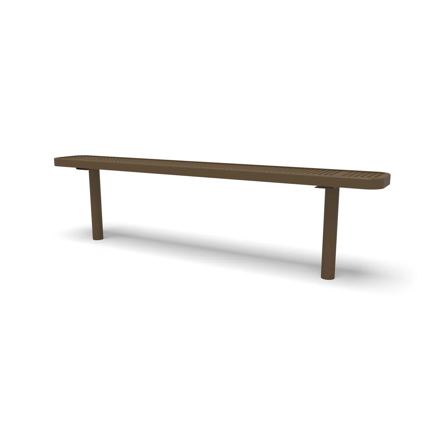 Brown Wabash Valley Signature Steel Backless Bench, Perforated, 6' Inground posts, solid brown, plastisol-coated steel, walkway bench