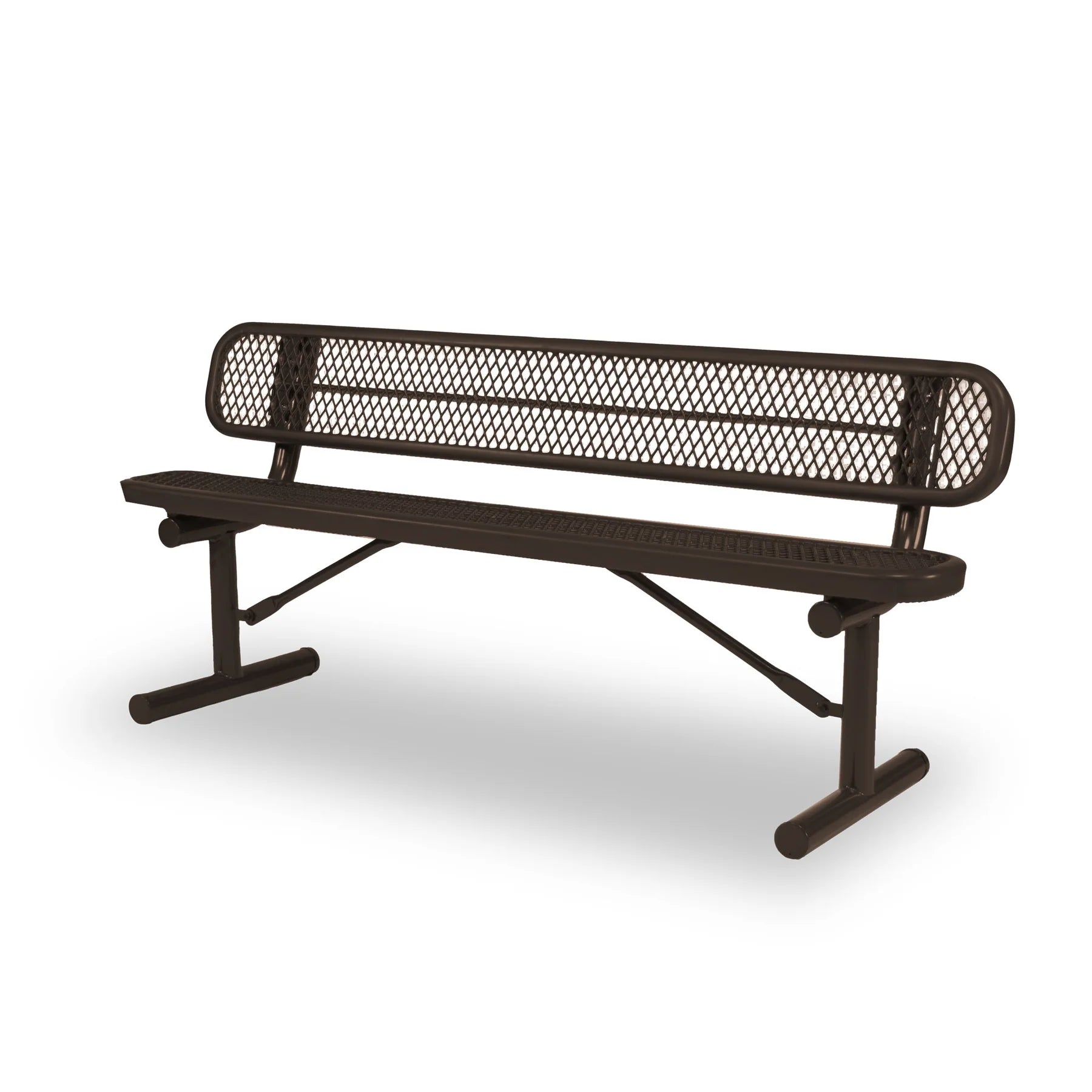 Brown Wabash Valley Signature Steel Bench, Diamond seat and back, portable frame with braces, commercial bench