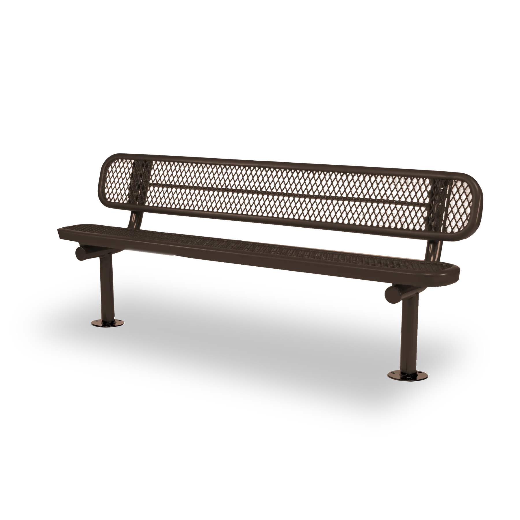 Brown Wabash Valley Signature Steel Bench, Diamond seat and back, Surface Mount base plates, metal bench with back