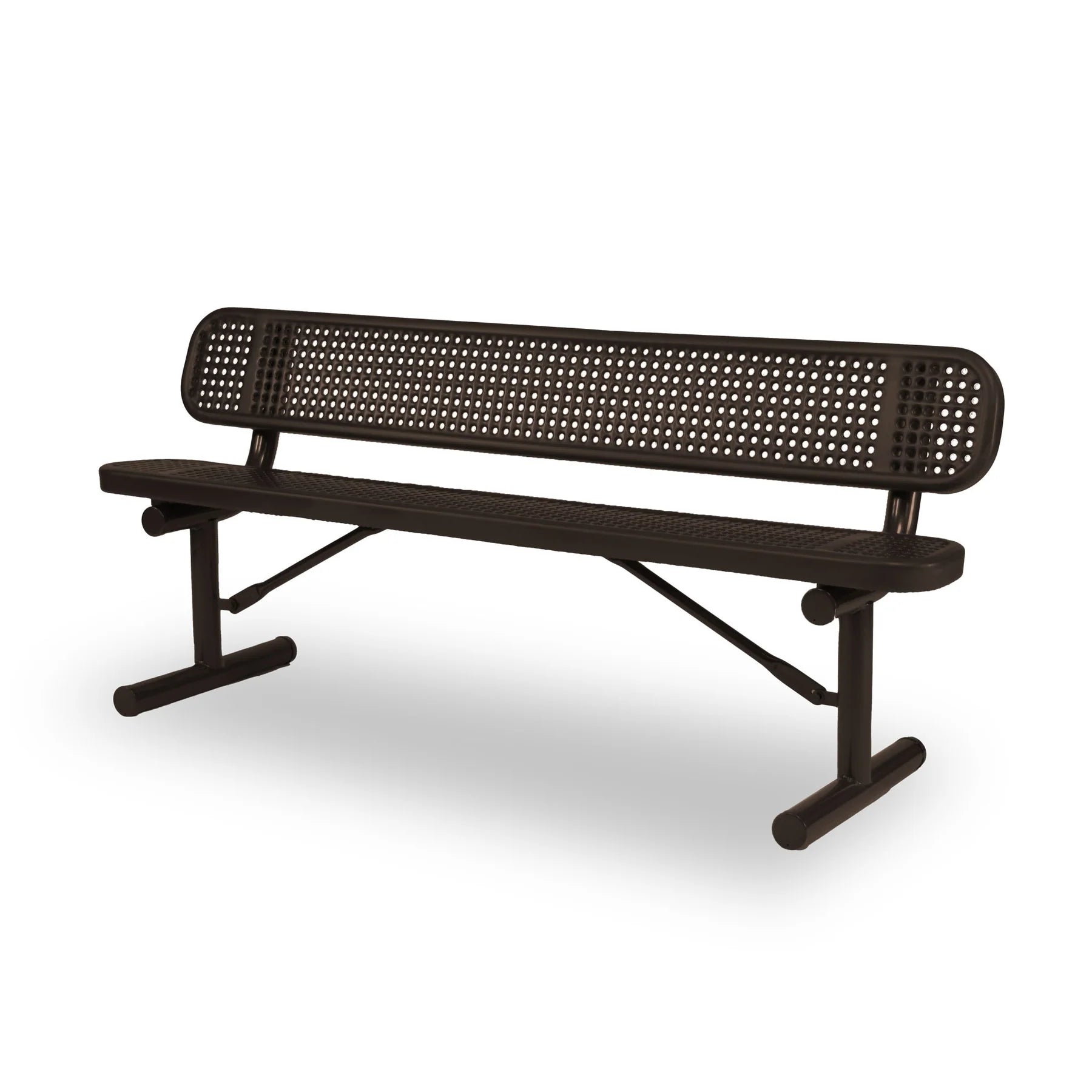 Brown Wabash Valley Signature Steel Bench, Perforated seat and back, portable frame with braces, perforated metal bench