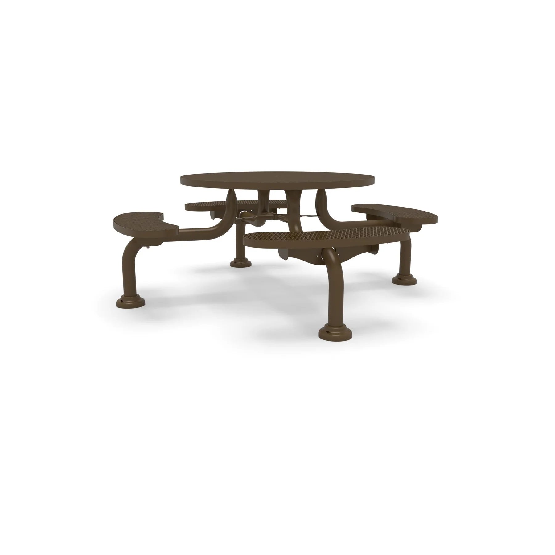 Brown Wabash Valley Spyder Round Picnic Table, Diamond plastisol coated steel, 4 attached seats, model SY110D, 46 inch round table