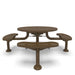 Brown Wabash Valley Spyder Round Picnic Table, Perforated plastisol coated steel, 4 attached seats, model SY110P, 46 inch round table