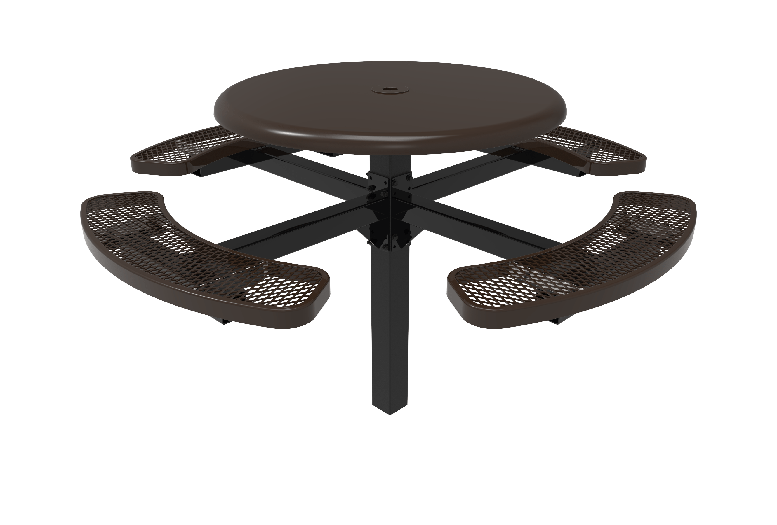 Brown MyTCoat Round Solid Top Pedestal Picnic Table 4 Seat Inground Mount Studio Image