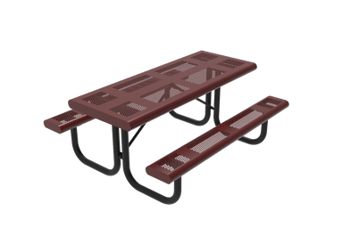 Burgundy 6 Foot MyTCoat Rolled Rectangular LX Picnic Table Punched Steel Studio Image