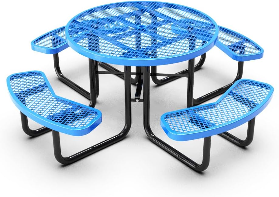 Large 46-Inch Heavy-Duty Round Outdoor Steel Picnic Table With Umbrella Hole (SAK96428)