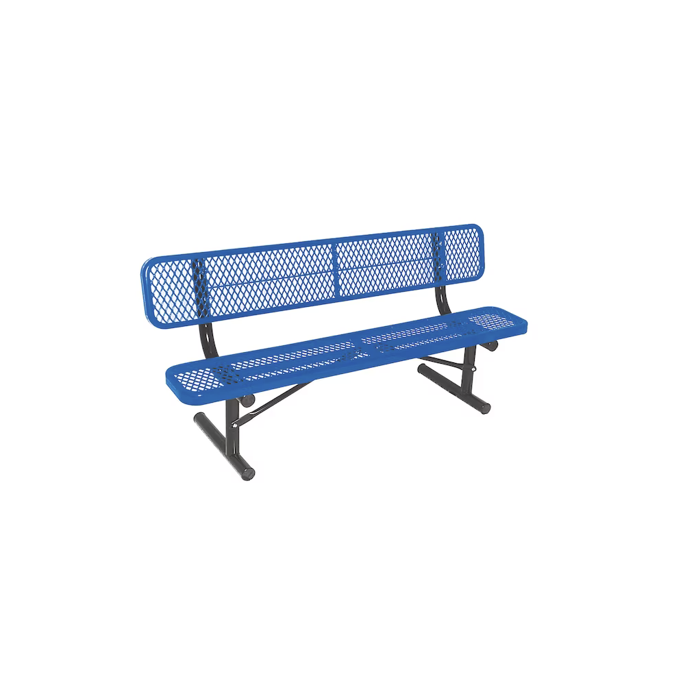 6' Park Bench w/Backrest, Outdoor Steel Bench, Expanded Metal (Blue)