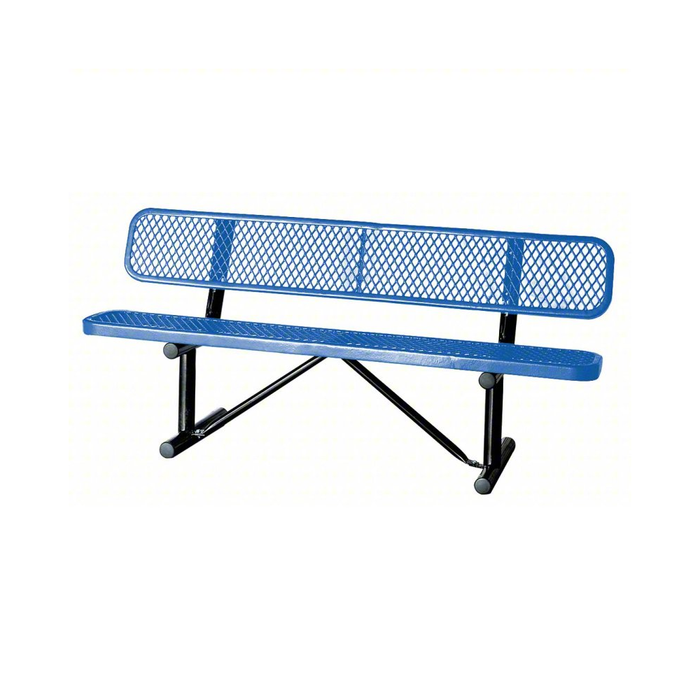 6' Park Bench w/Backrest, Outdoor Steel Bench, Expanded Metal (Blue)