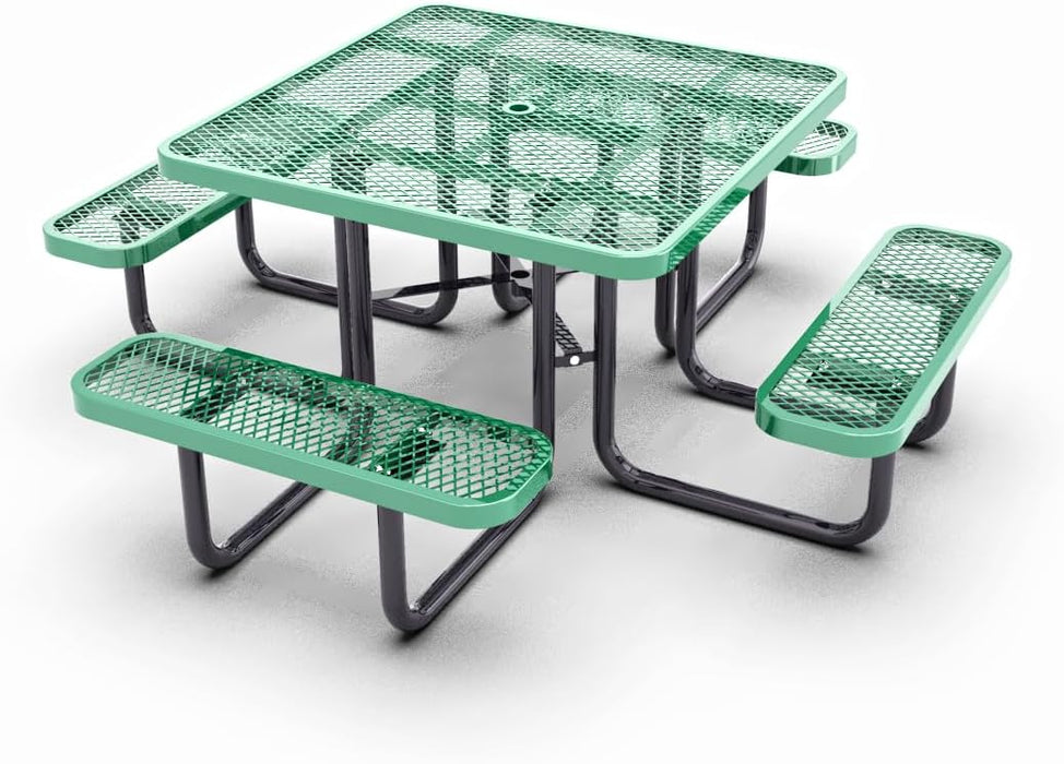 46" Steel Square Picnic Table,Expanded, Metal Outdoor Table
