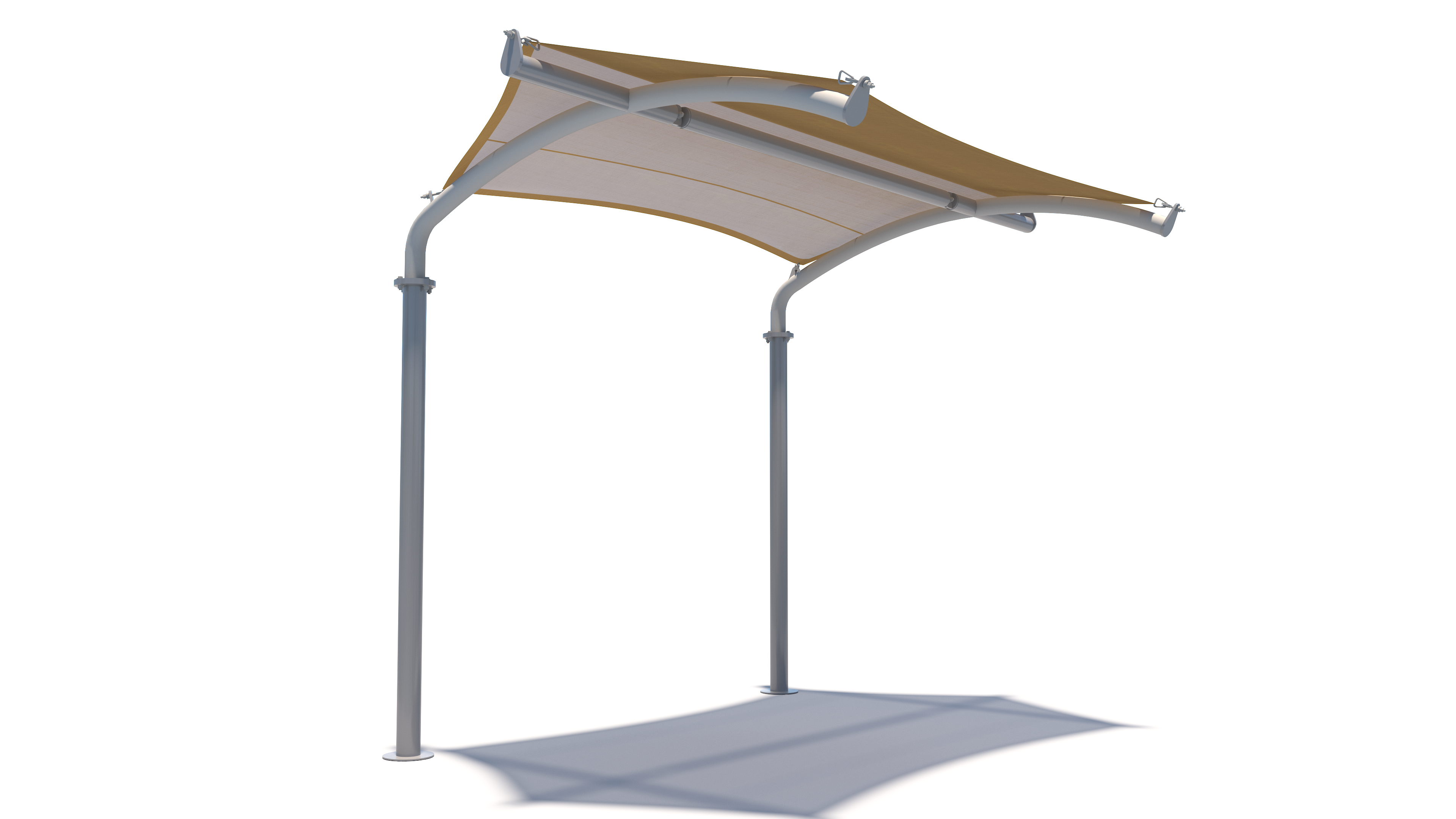  USA Shade Cantilever Arch Walkway with brown canopy and gray pole on a white background