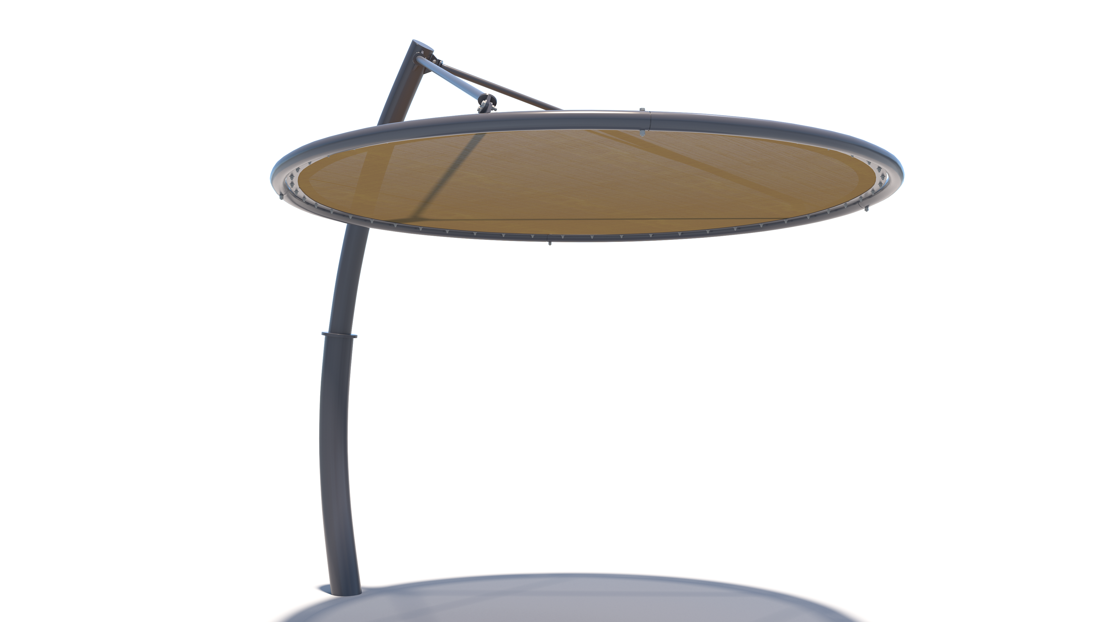 Round metal USA Shade Cantilever Disc with brown Fabric on a white background