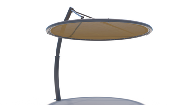 Round metal USA Shade Cantilever Disc with brown Fabric on a white background