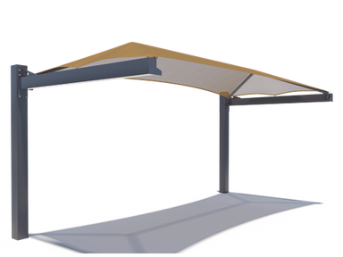 Corner USA Shade Full Hip Cantilever Shade with beige roof and dark gray base on a white background