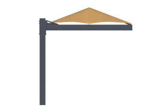 Beige USA Shade Full Hip Cantilever Shade on a dark gray stand against a white background