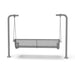 Gray Wabash Valley Estate Diamond Swing Bench, back view, plastisol-coated steel seat on inground posts, garden swing bench