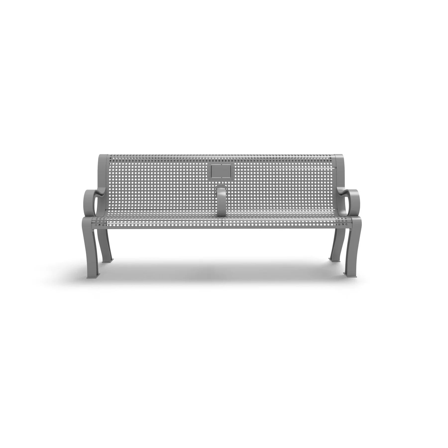 Gray Wabash Valley Estate Perforated Memorial Bench, outdoor memorial bench with a blank plaque on the backrest