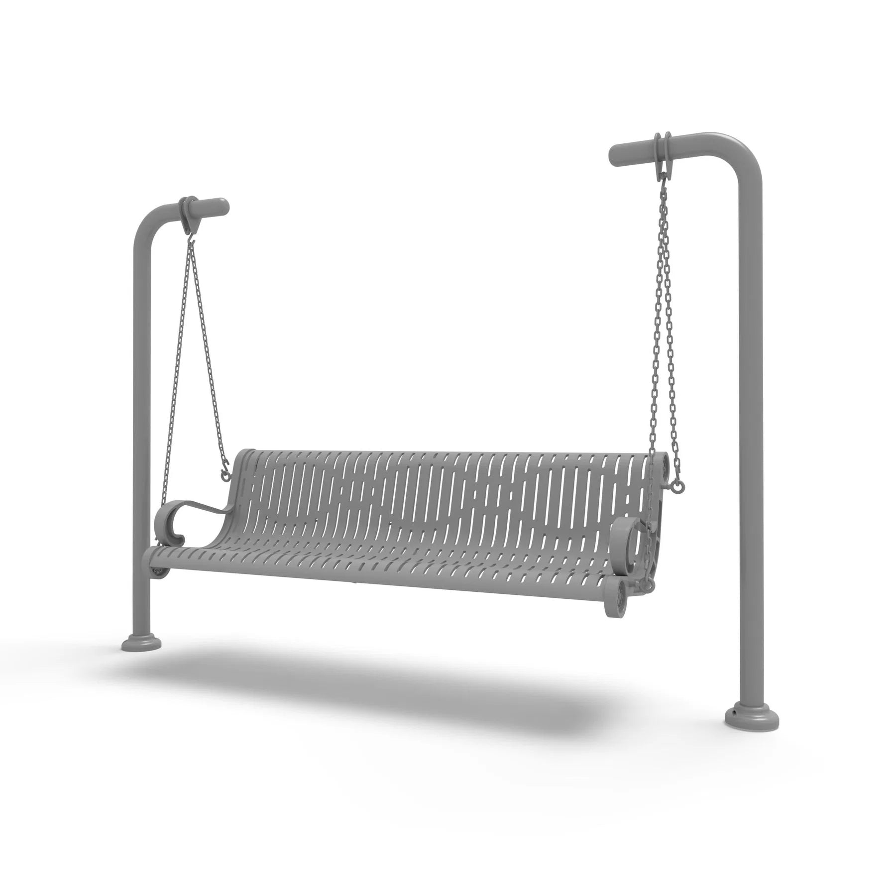 Gray Wabash Valley Estate Ribbed Swing Bench, plastisol-coated steel seat on inground posts, commercial swing for parks and campuses