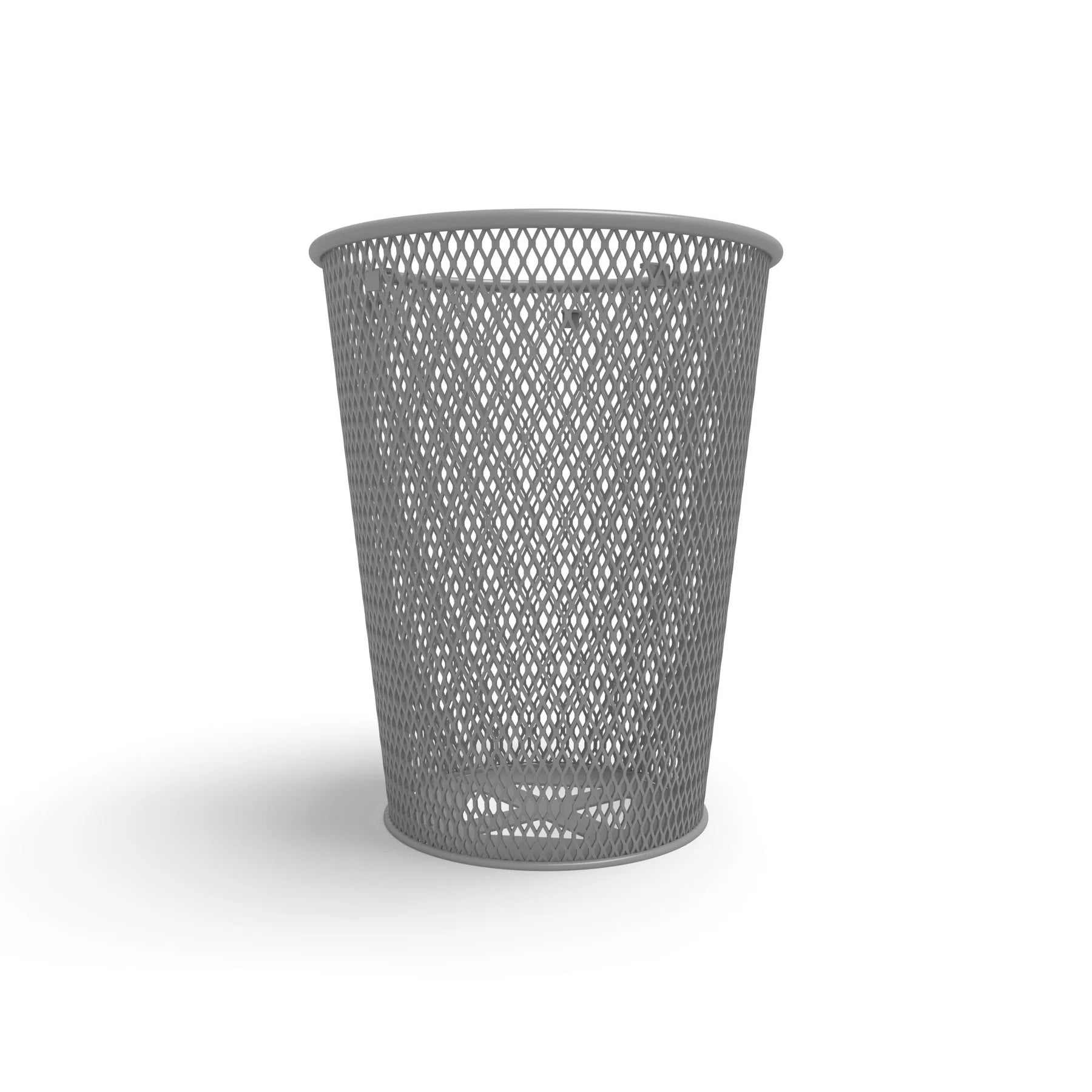 Gray Wabash Valley Tapered Trash Receptacle, tapered diamond expanded metal body, plastisol coated, model LR350D, city trash can