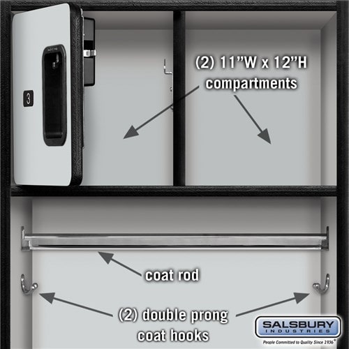 Gray Salsbury Designer Wooden Open Gear Locker dimensions Image and coat hanging options