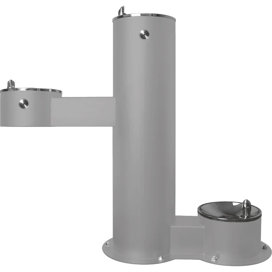 Gray Willoughby Free-standing Double Drinking Fountain Front Access, Child Height, Dog Bowl Options Studio Image