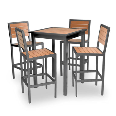 Green Valley 30 inch square bar height table with Cedar Slats on a Textured Black frame and bar chairs (sold separately), model GVAX72P, high top patio table
