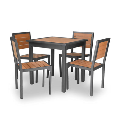 Green Valley armless dining chairs with Cedar Slats on Black frames around a square Green Valley table (sold separately), model GV9122P, hdpe dining chairs