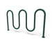 Green Wabash Valley 7 Bike Serpentine Rack, 5 loops on surface mount base plates, model BRK534S, powder coated steel bike rack for sidewalk
