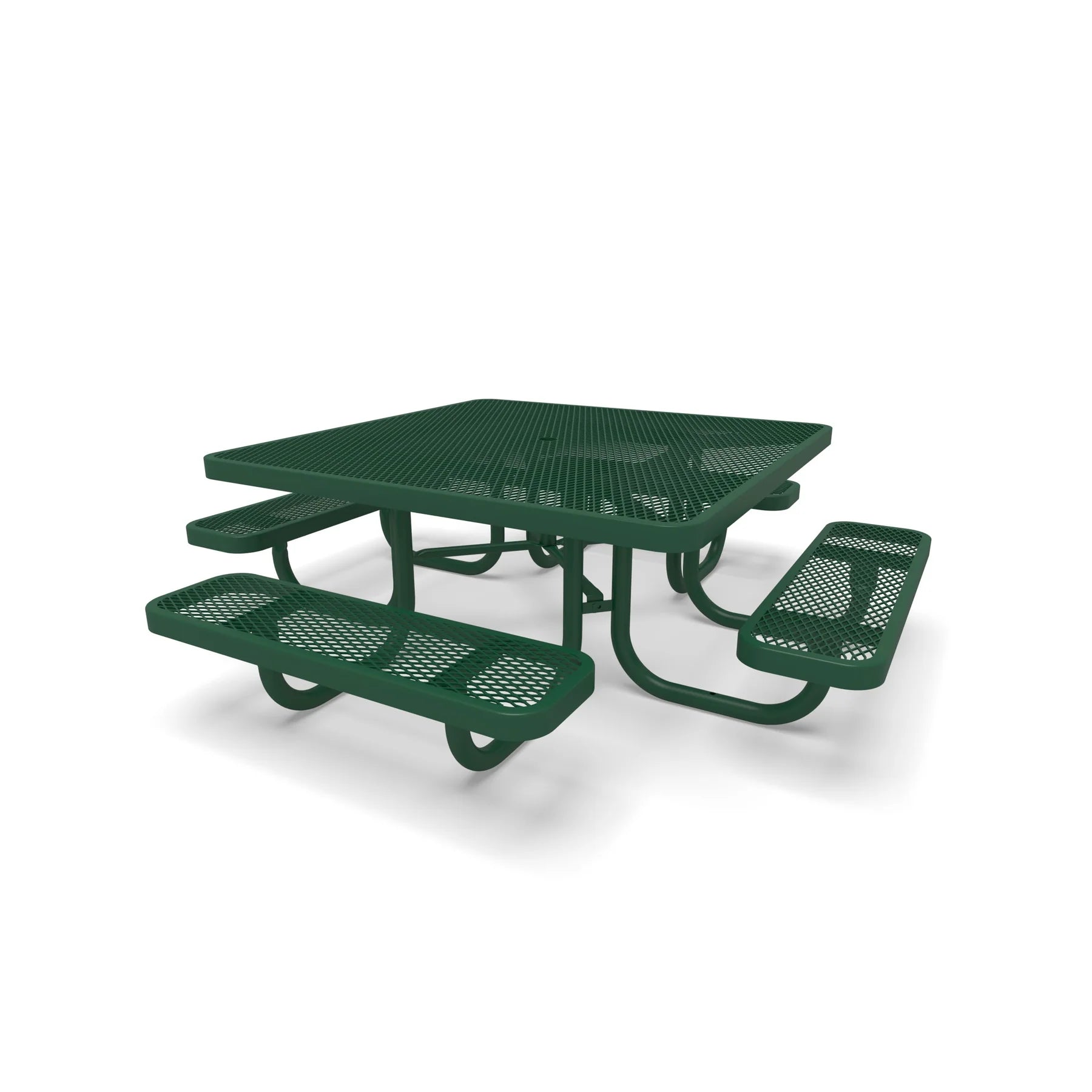 Green Wabash Valley Children's Signature Square Diamond Metal Portable Picnic Table in plastisol-coated steel, a preschool picnic table with four separate seats