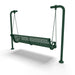 Green Wabash Valley Estate Perforated Swing Bench, back side angle, plastisol-coated steel seat on inground posts, garden swing bench