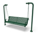 Green Wabash Valley Estate Perforated Swing Bench, plastisol-coated steel seat on inground posts, heavy duty swing frame set in concrete