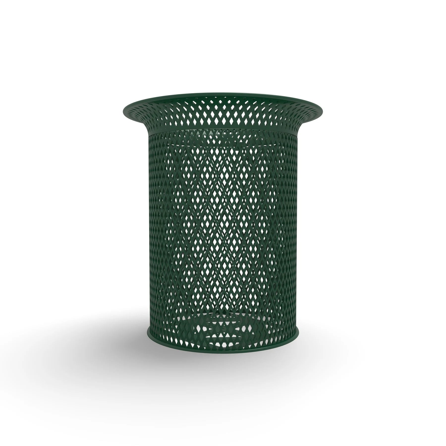 Green Wabash Valley Flared Commercial Trash Receptacle, Diamond, plastisol coated steel with a flared top, model FR400D, stadium trash can