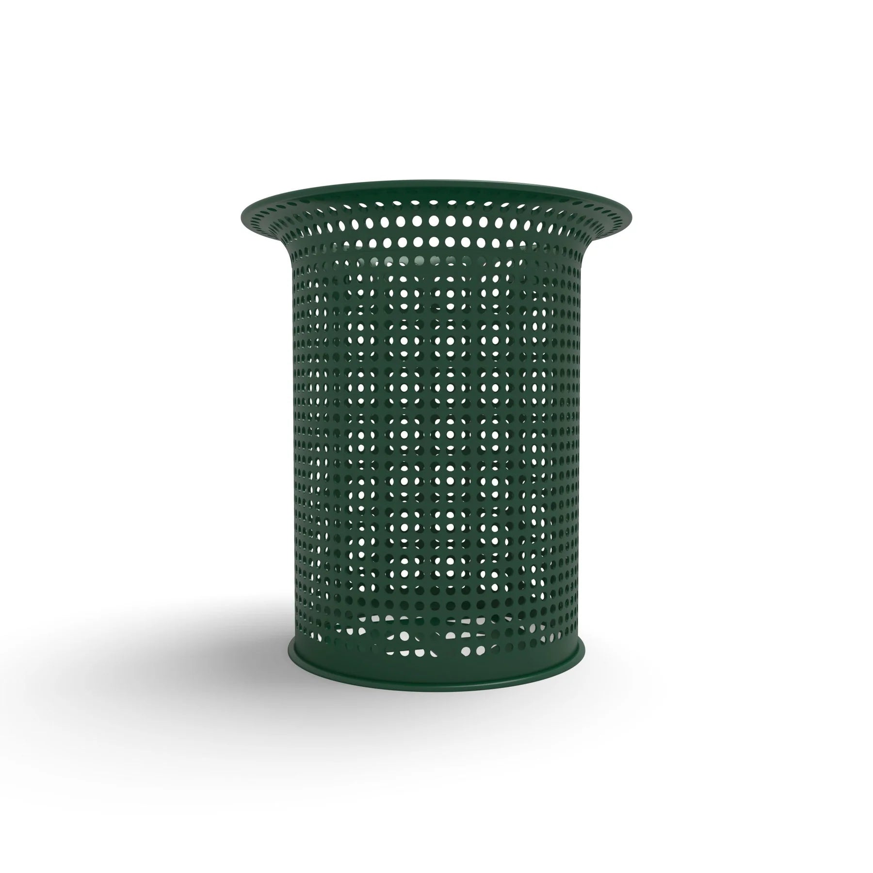 Green Wabash Valley Flared Commercial Trash Receptacle, Perforated, plastisol coated steel with a flared top, model FR400P, gas station trash can